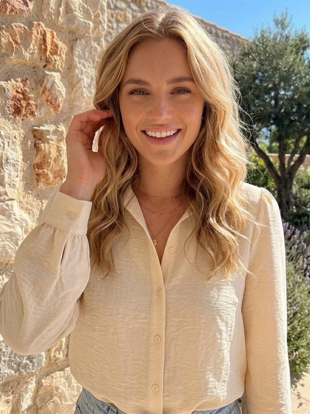 NEW WE Joshua Structure Shirt Size S Birch Cream Ivory Blouse Top Casual Travel